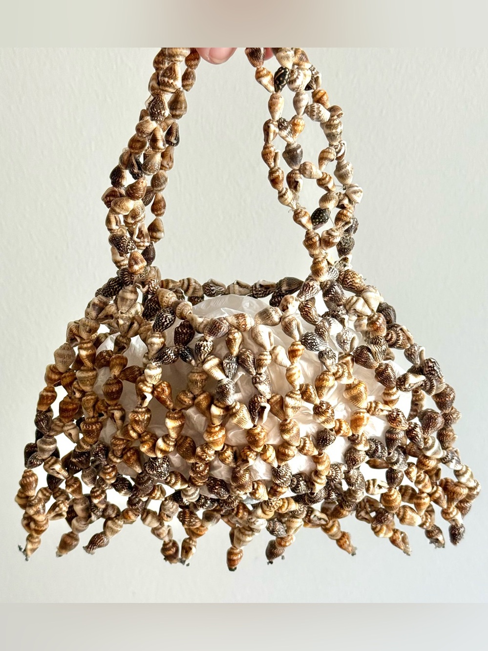 Handcrafted brown and tan see-through small shells Mini handbag